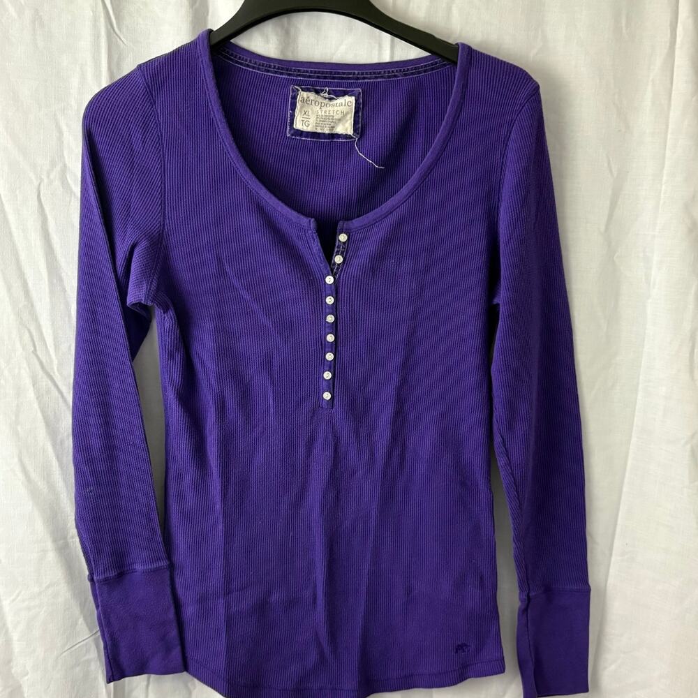 Vintage Y2K Aeropostale Top XL Henley Waffle  Purple Elena Gilbert Bella Swan